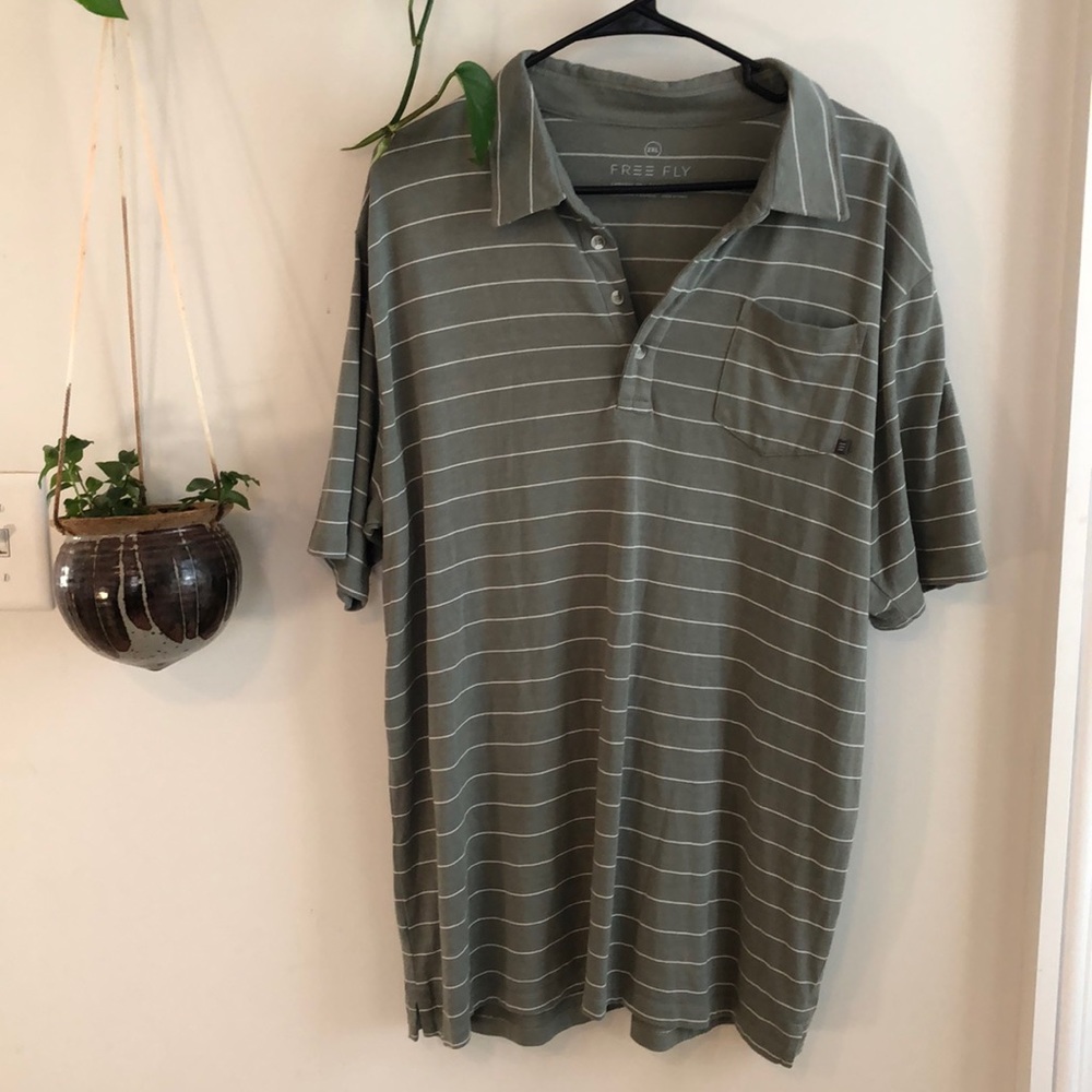 Free Fly Mens Green Stripe Polo size 2XL Bamboo Performance